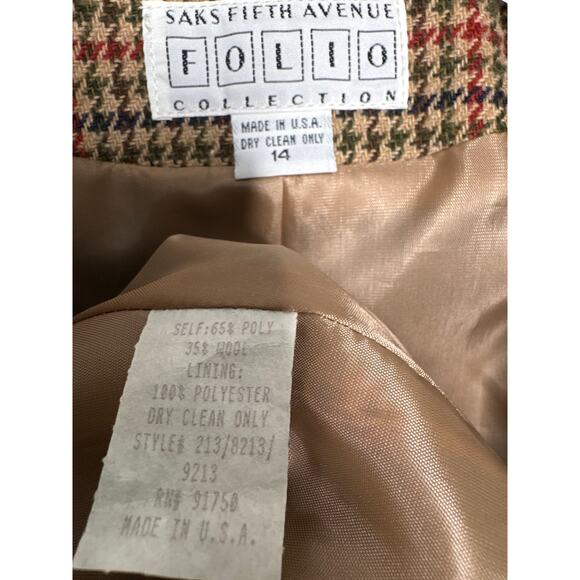Vintage Saks Fifth Avenue Folio Houndstooth Wool Blazer USA large - Picture 12 of 15